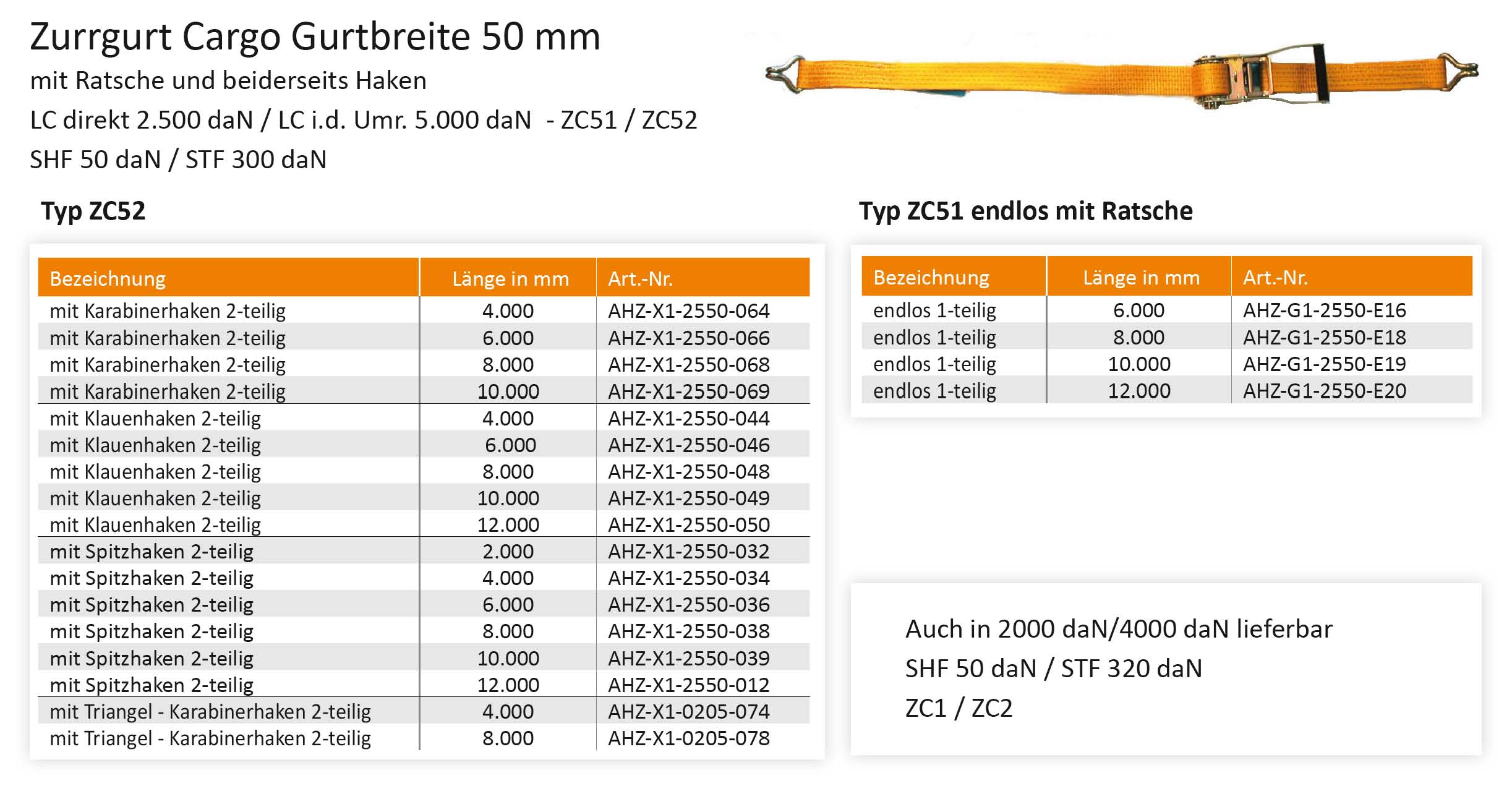 Zurrgurt Cargo LC2.500 / 5.000 daN, Zurrgurte, Zurrtechnik, Online-Shop